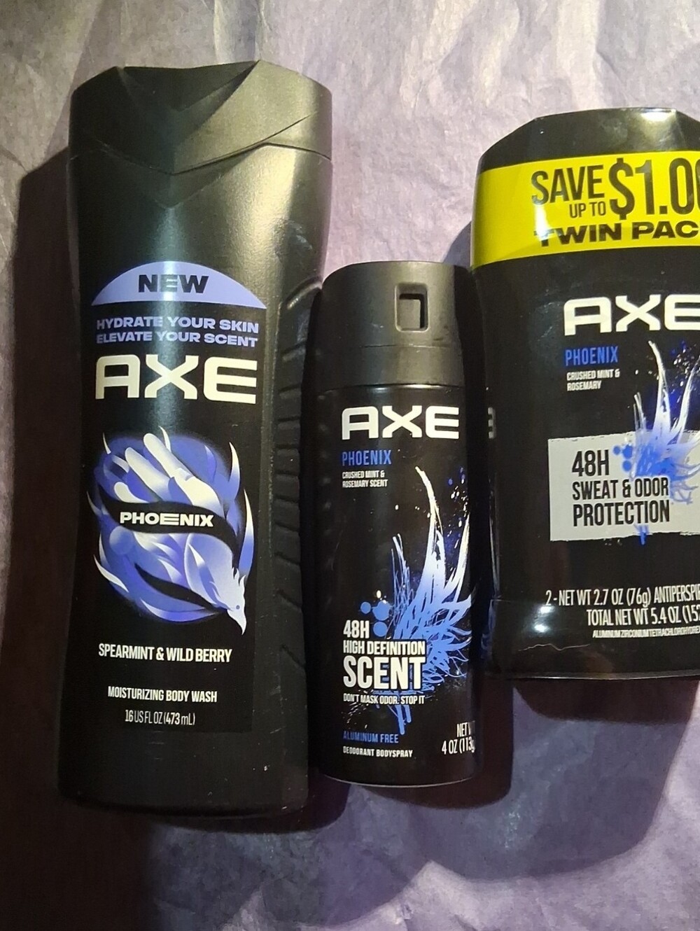 AXE PHOENIX CRUSHED MINT & ROSEMARY (3) DEODORANT & BODY WASH